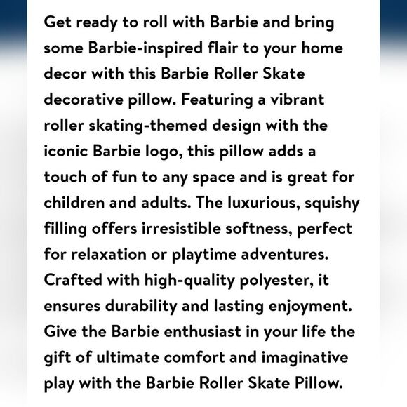 Barbie Roller Skate Decorative Pillow - Picture 8 of 12